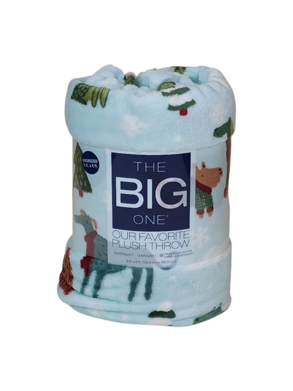 The Big One Oversized Plush Throw Blanket 5'x6' Christmas Dogs Blue Animal Print